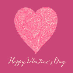 Happy Valentine's Day pink card with heart ornament and lettering