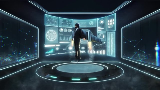 Businessman wear a rocket suit to lift , animation in 4K , Business success career development and entrepreneurship concept .