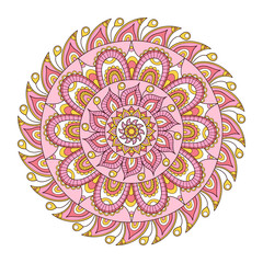 Vector hand drawn doodle mandala. Ethnic mandala with colorful tribal ornament. Isolated. On white background.
