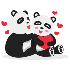 A cute panda gives attention to his couple in Valentine's Day