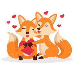 Obraz premium Valentine greeting card with cute couple of wolf