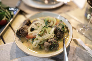 Plate with beef khashlama