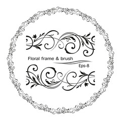 Retro flower pattern antique style swirl decorative design element. Vintage frame border leaf scroll floral ornament engraving black and white filigree vector wedding invitation greeting card