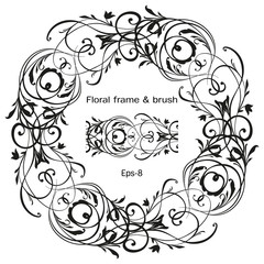 Retro flower pattern swirl decorative design element. Vintage frame border leaf scroll floral ornament engraving black and white filigree vector wedding invitation greeting card