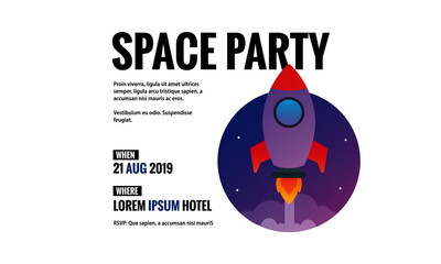 Space Theme Party Invitation Design with Where and When Details