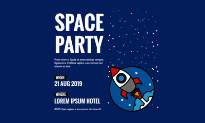 Space Theme Party Invitation Design with Where and When Details