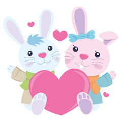 Couple bunny in valentine day isolated on white background