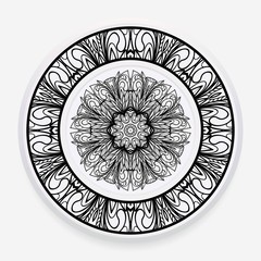 Decorative round plate with mandala from floral elements. Vector illustration. Home decor, interior design