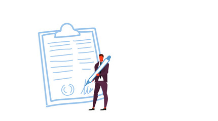 businessman holding pen signed up contract business agreement paper document concept boss signing clip board form male character full length sketch horizontal