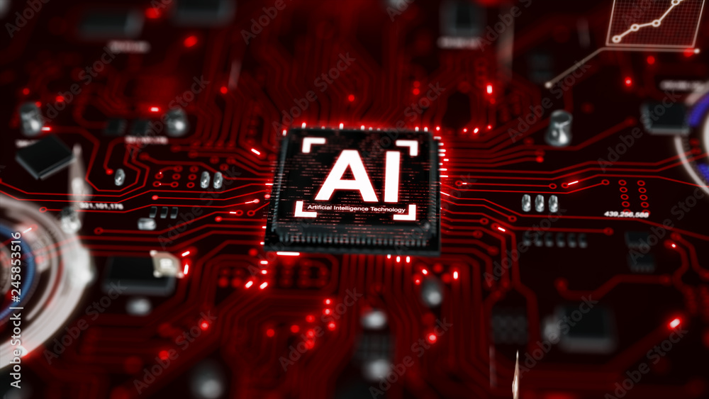 Poster 3d render ai artificial intelligence technology cpu central processor unit chipset on the printed ci