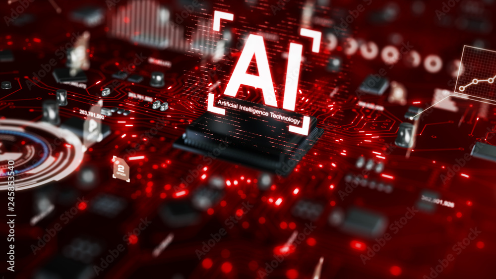 Poster 3d render ai artificial intelligence technology cpu central processor unit chipset on the printed ci