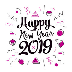 Vector happy new year 2019 simple memphis design