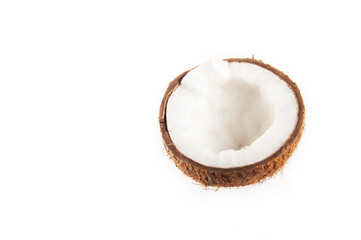 Coconut isolated on white background. Fragmented coconut close up