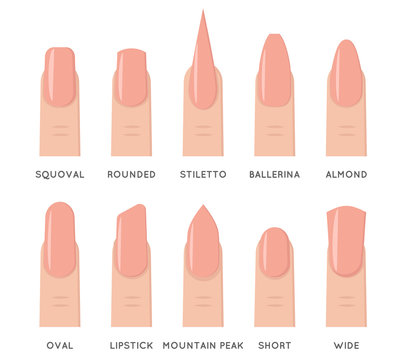 Natural fashion trend female nail manicure shape forms isolated icons set flat design vector illustration