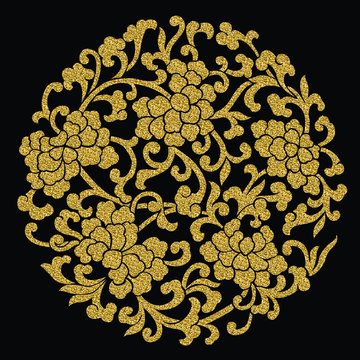 seamless peony flower pattern with gold effect. The peony represents the king of flowers and the flowers of honor in Chinese art