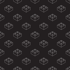 Vector seamless pattern with white outline bricks in isometric view on black background.