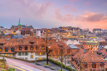 Fototapeta na wymiar Downtown Lausanne city skyline in Switzerland