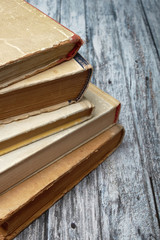 library stack of old books