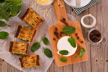 Pie with spinach and ricotta cheese. 