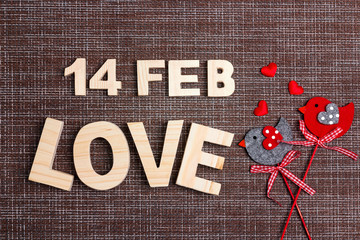 St. Valentines Day background with romantic birds on sackcloth.