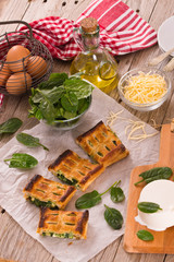 Pie with spinach and ricotta cheese. 
