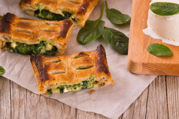 Pie with spinach and ricotta cheese. 
