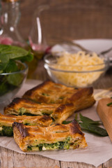 Pie with spinach and ricotta cheese. 