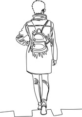 girl. rear view. one line. continuous vector line