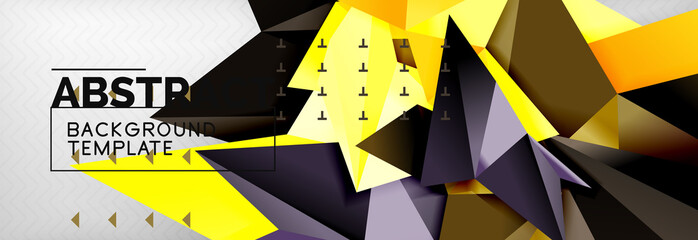 Mosaic triangular 3d shapes composition, geometric modern background. Triangles and polygons design