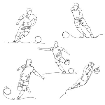 football players. one line. continuous line. set of pictures