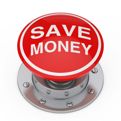 A Red Button Knob with Save Money Sign. 3d Rendering