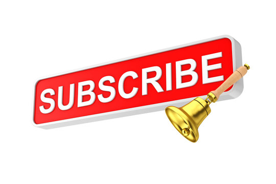 Text Box Subscribe Button With Golden Notification Bell. 3d Rendering