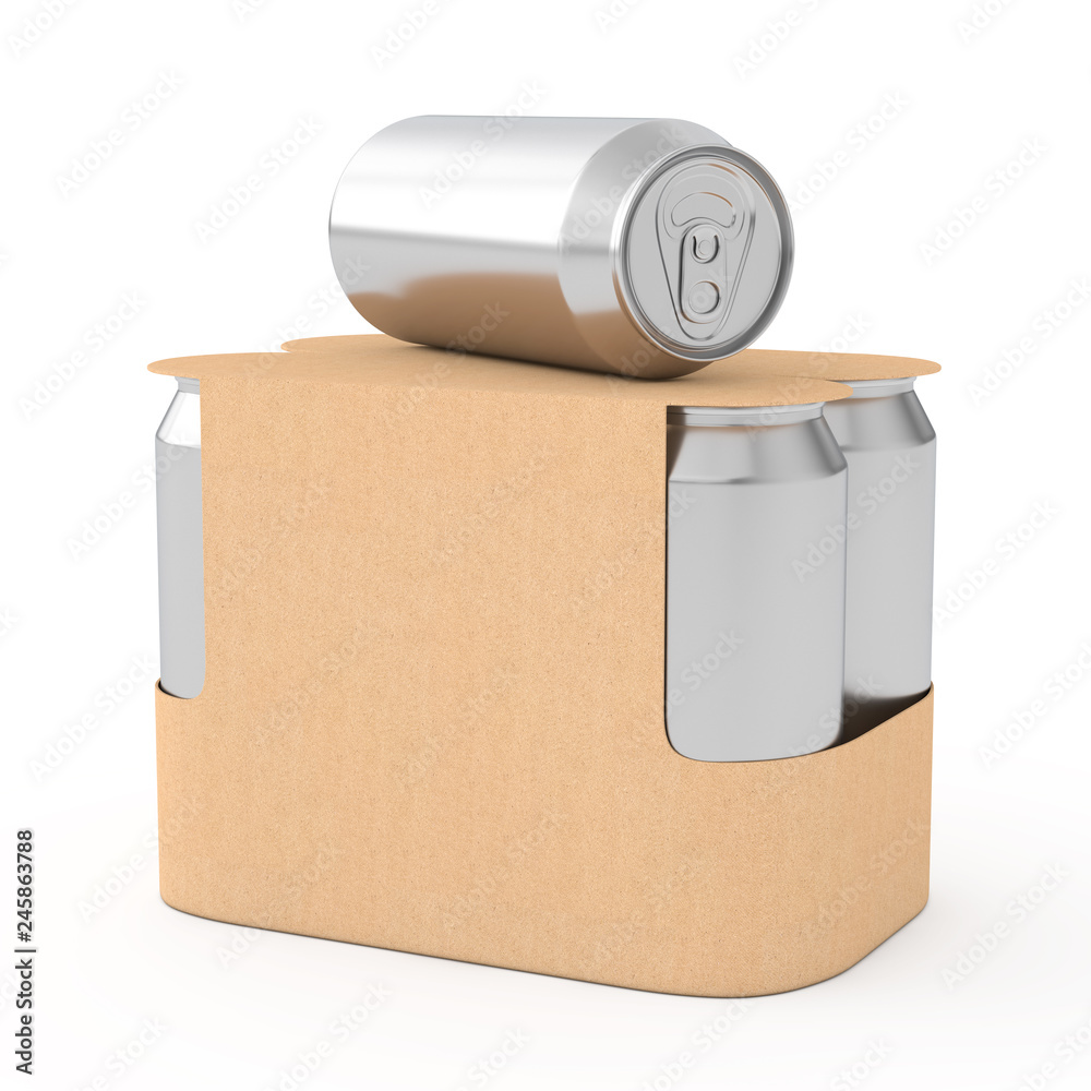 Aufkleber blank сardboard package for drink beer cans with blank spase for your design. 3d rendering