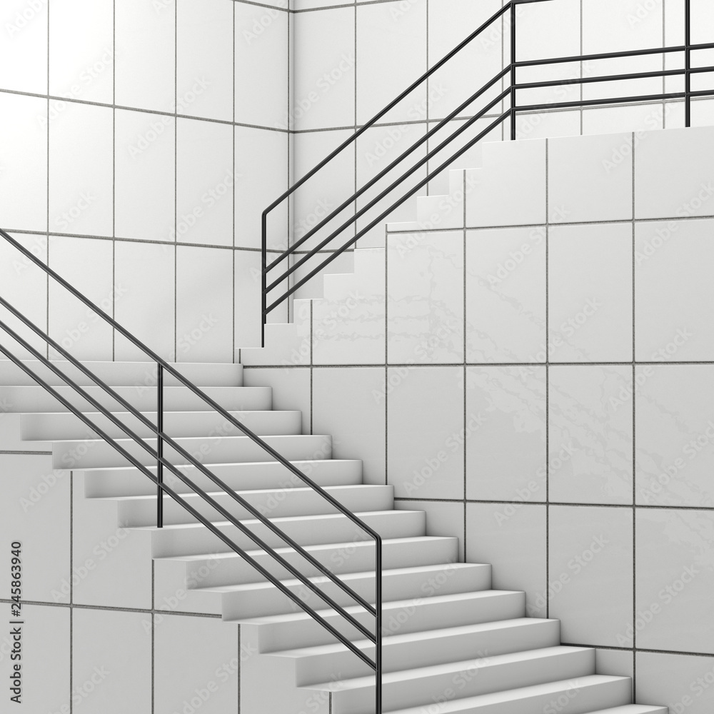 Poster Details of Railing and Stairs of a Modern Building. 3d Rendering