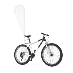 Mountain Bicycle with Blank Banner Promotion Feather Flag. 3d Rendering