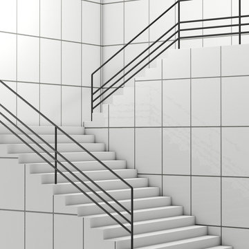 Details of Railing and Stairs of a Modern Building. 3d Rendering