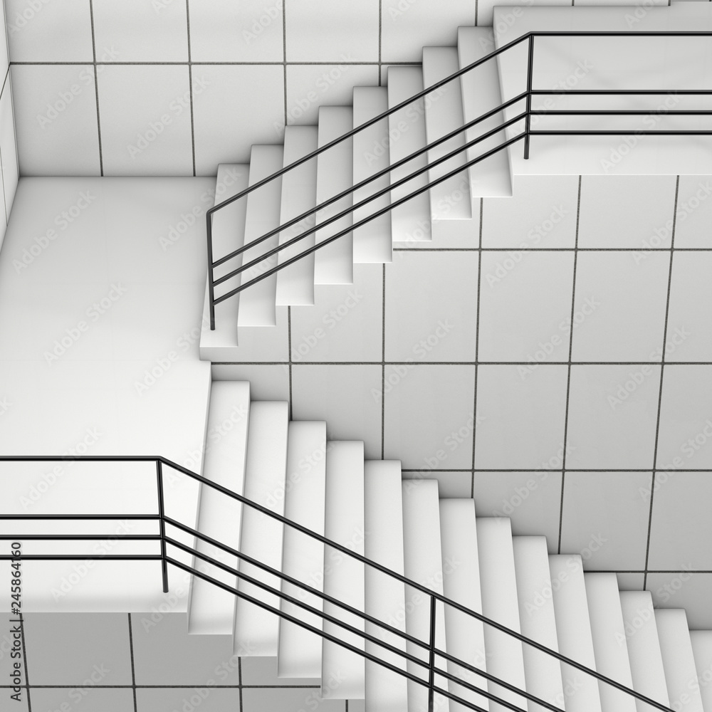 Aufkleber details of railing and stairs of a modern building. 3d rendering
