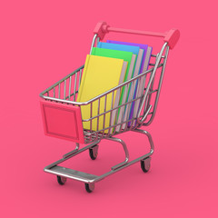 Buying of Books Concept. Shopping Cart with Stack of Books. 3d Rendering