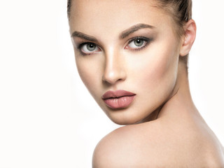 Portrait of beautiful young brunette woman with beauty face.