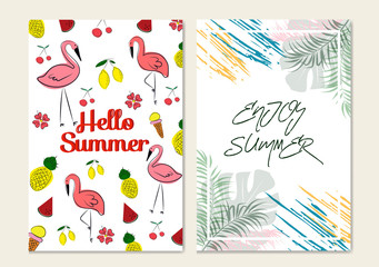 Naklejka premium Abstract Geometric Background ,Trendy geometric flat pattern,bird famingo,lemon