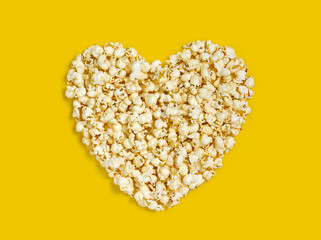 Fresh popcorn heart shaped close-up