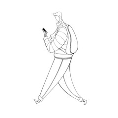 A young man going with a cell phone in his hand.