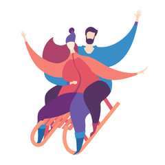 Man and woman sledding.