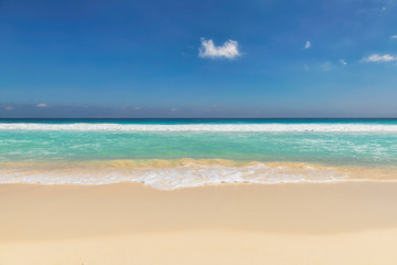 Fototapeta na wymiar Caribbean sandy beach with turquoise sea. Tropical beach background.
