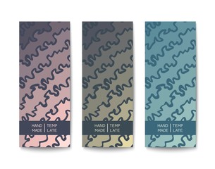 Abstract banners with a doodle drawing pattern. Colored template in pastel tones. Flat Vector design