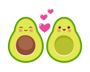 Cute avocado couple. Cartoon Valentines day greeting card. Vector funny picture.