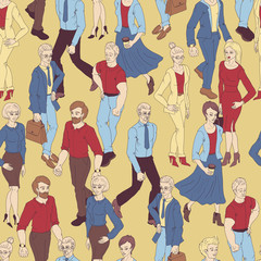 Seamless pattern with business people walking. Cartoon style illustration with men and woman.