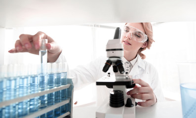 closeup.portrait of doctor biologist in the lab.