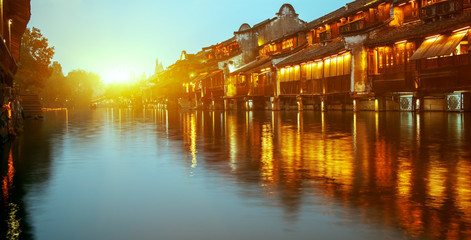 Night view of Wuzhen Tourism Scenic Area, Tongxiang City, Zhejiang Province, China