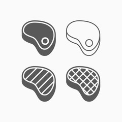 steak icon set, meat vector